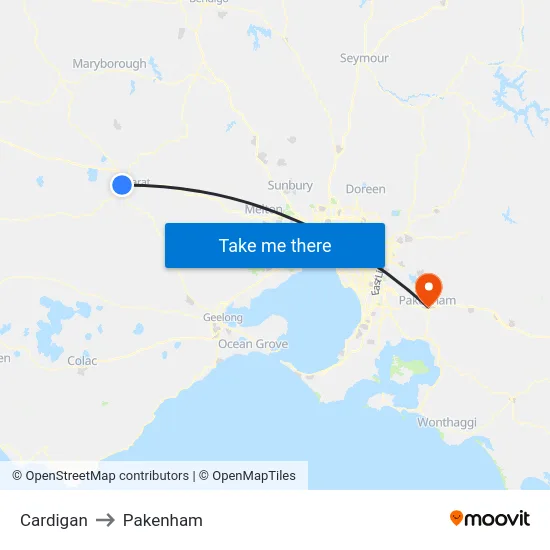 Cardigan to Pakenham map