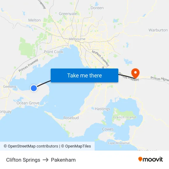 Clifton Springs to Pakenham map