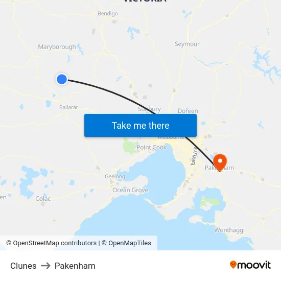 Clunes to Pakenham map