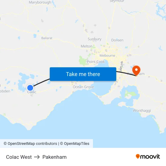 Colac West to Pakenham map
