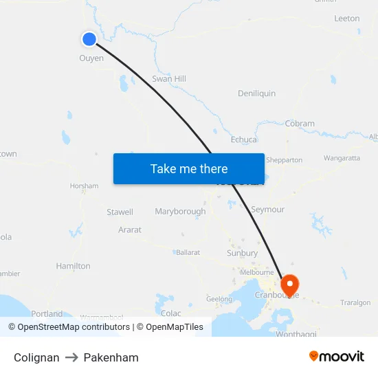 Colignan to Pakenham map