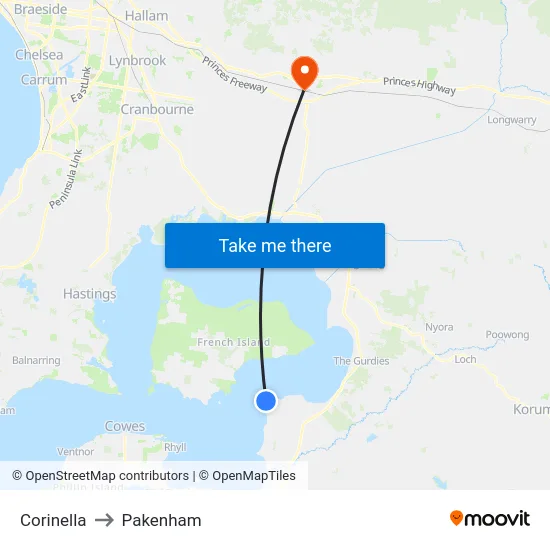 Corinella to Pakenham map