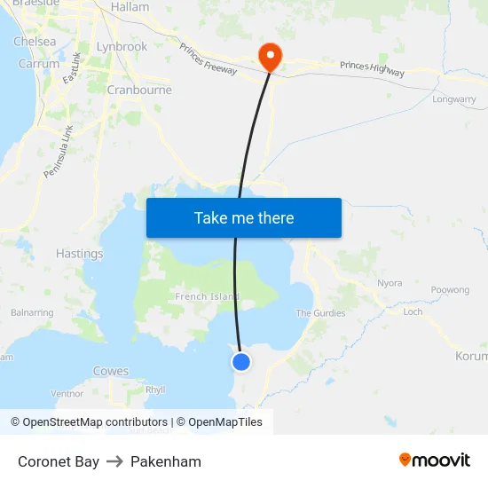 Coronet Bay to Pakenham map