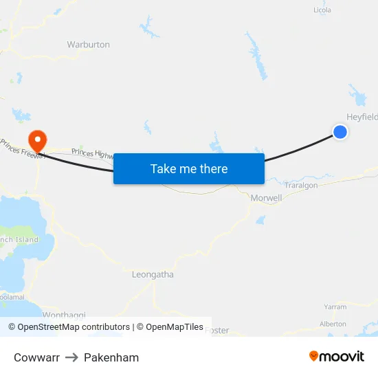 Cowwarr to Pakenham map