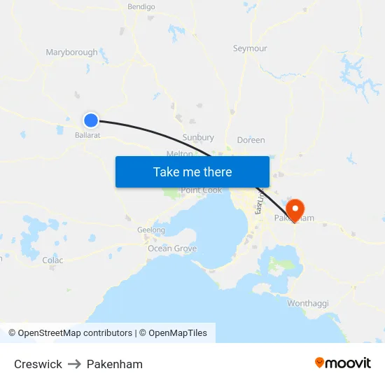 Creswick to Pakenham map