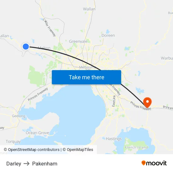 Darley to Pakenham map