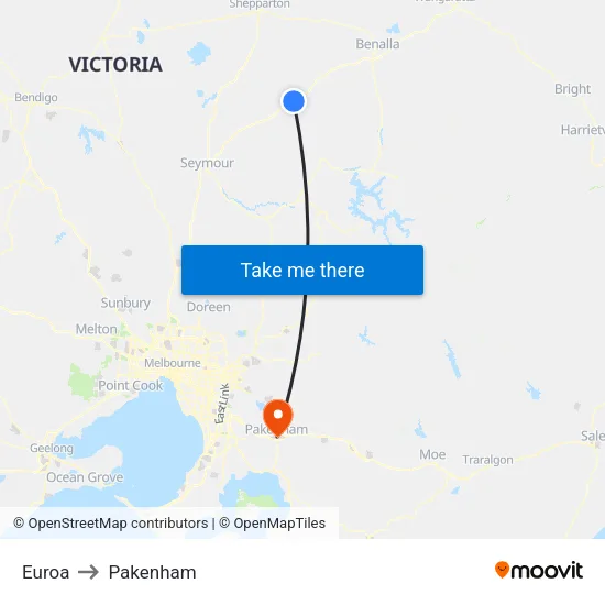 Euroa to Pakenham map