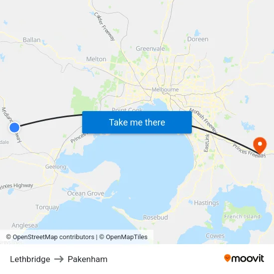 Lethbridge to Pakenham map