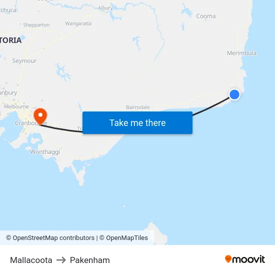 Mallacoota to Pakenham map