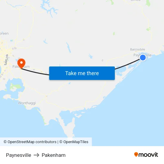 Paynesville to Pakenham map