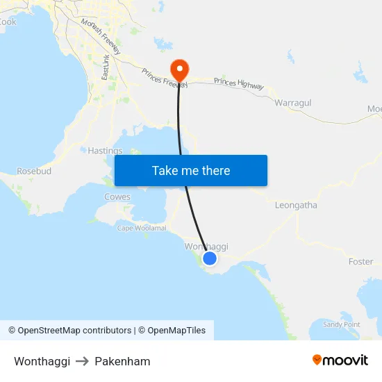 Wonthaggi to Pakenham map