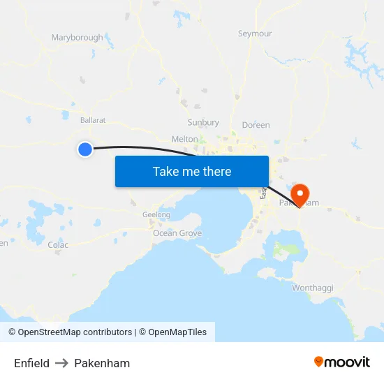 Enfield to Pakenham map