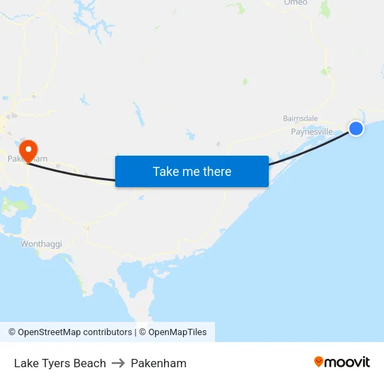 Lake Tyers Beach to Pakenham map
