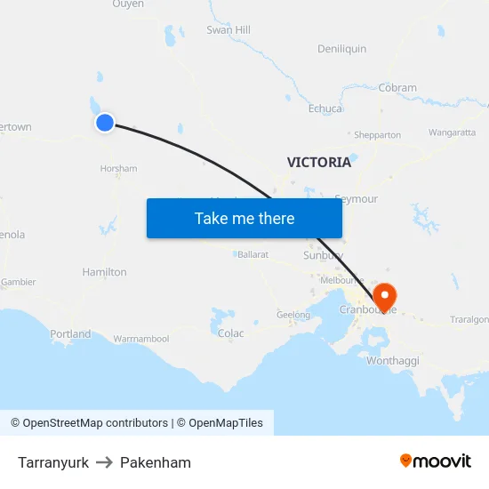 Tarranyurk to Pakenham map