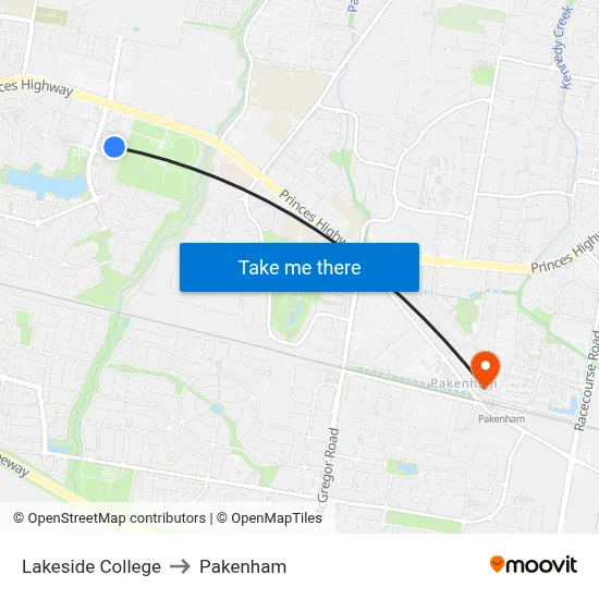 Lakeside College to Pakenham map