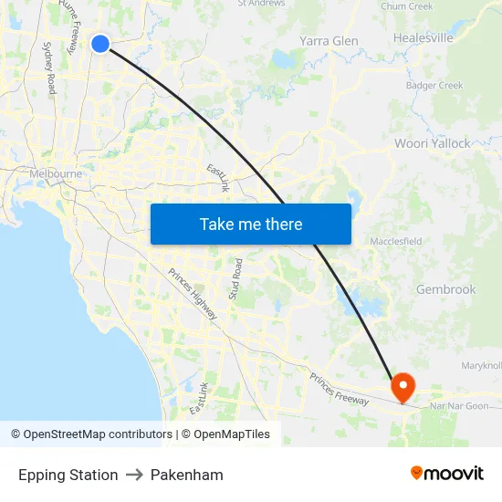 Epping Station to Pakenham map
