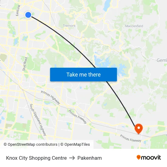 Knox City Shopping Centre to Pakenham map