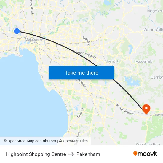 Highpoint Shopping Centre to Pakenham map