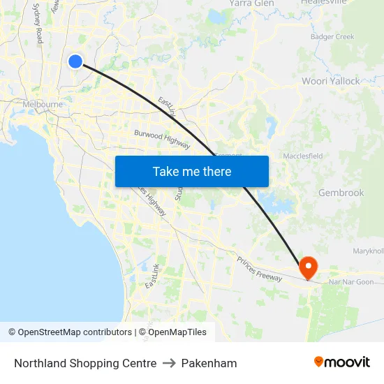 Northland Shopping Centre to Pakenham map