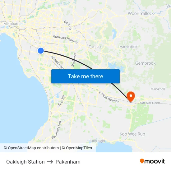 Oakleigh Station to Pakenham map
