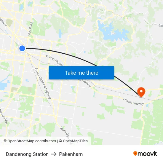Dandenong Station to Pakenham map