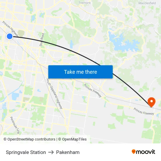 Springvale Station to Pakenham map