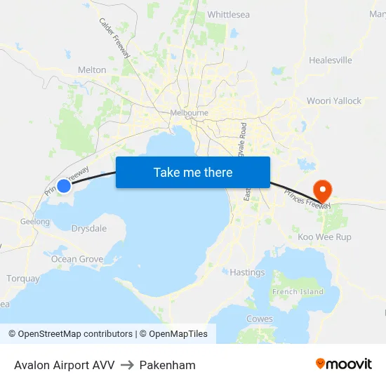 Avalon Airport AVV to Pakenham map