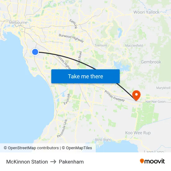 McKinnon Station to Pakenham map