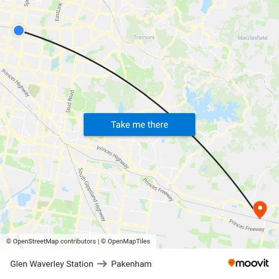 Glen Waverley Station to Pakenham map