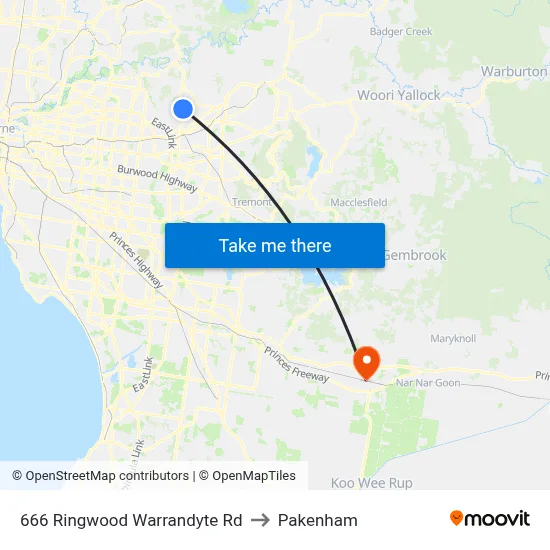 666 Ringwood Warrandyte Rd to Pakenham map