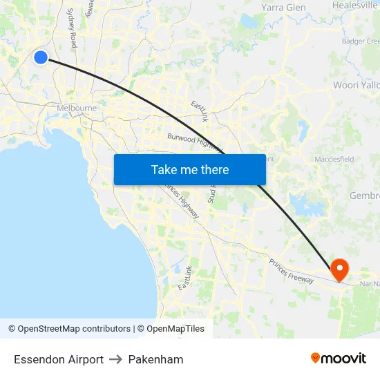 Essendon Airport to Pakenham map
