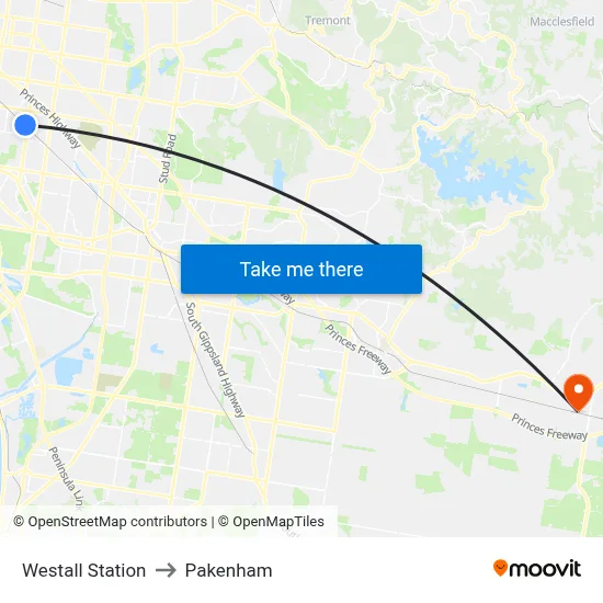 Westall Station to Pakenham map