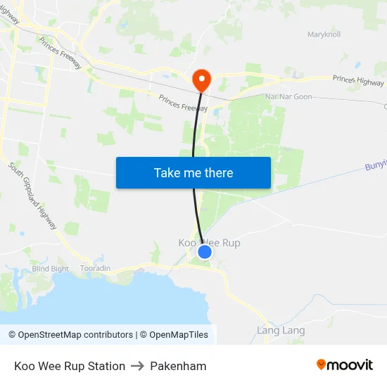Koo Wee Rup Station to Pakenham map