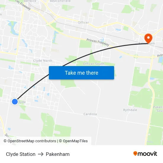 Clyde Station to Pakenham map