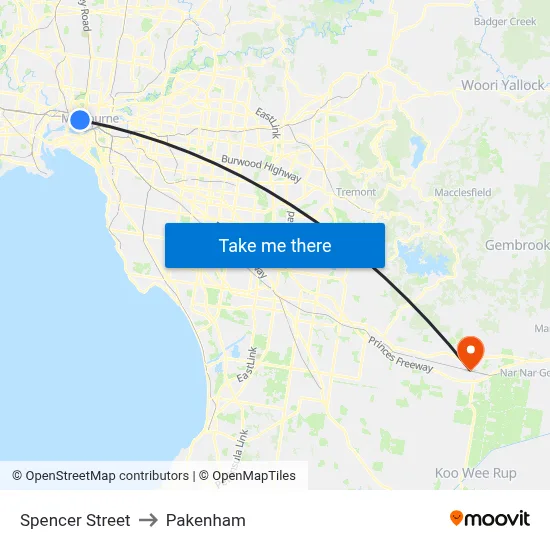 Spencer Street to Pakenham map