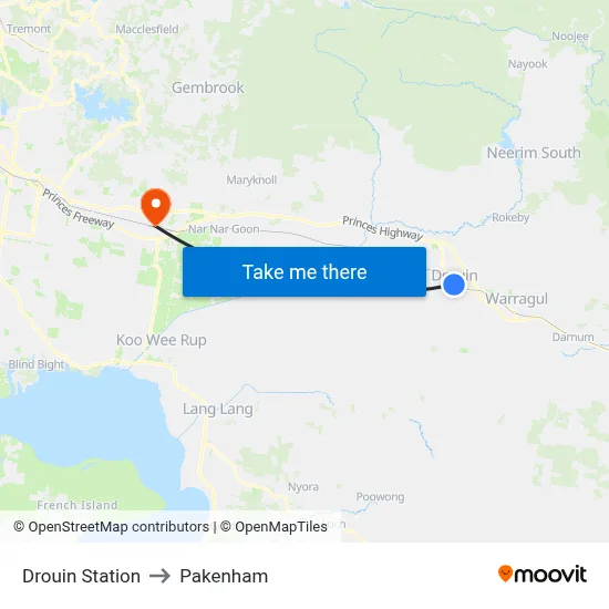 Drouin Station to Pakenham map