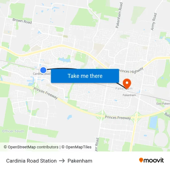 Cardinia Road Station to Pakenham map