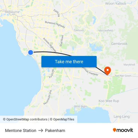 Mentone Station to Pakenham map