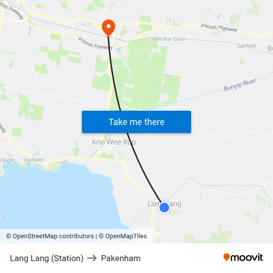 Lang Lang (Station) to Pakenham map