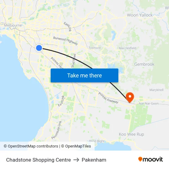 Chadstone Shopping Centre to Pakenham map