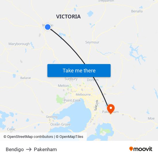 Bendigo to Pakenham map