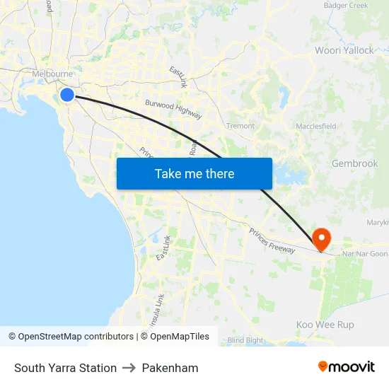 South Yarra Station to Pakenham map