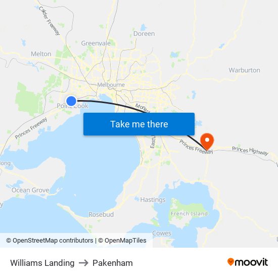 Williams Landing to Pakenham map