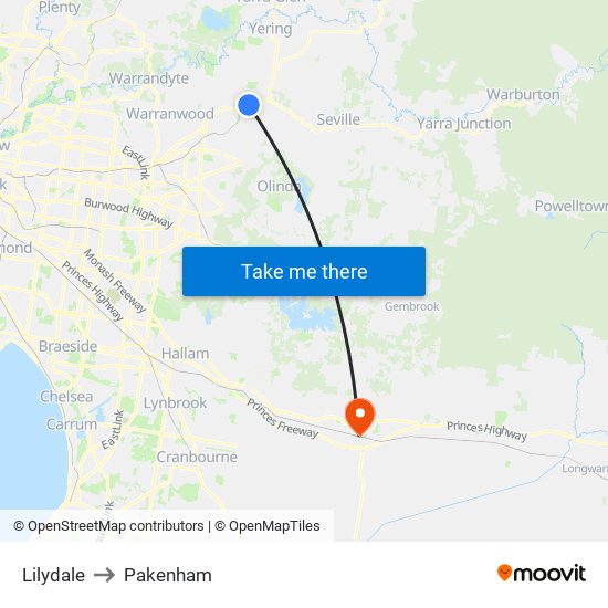 Lilydale to Pakenham map