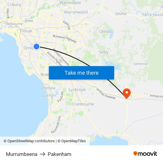 Murrumbeena to Pakenham map