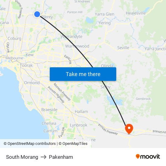 South Morang to Pakenham map