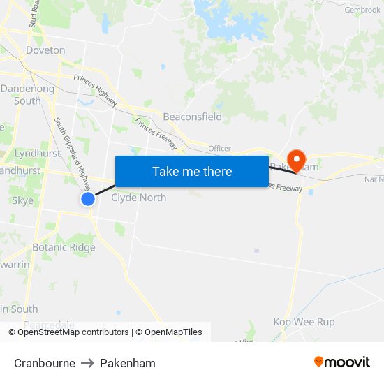 Cranbourne to Pakenham map