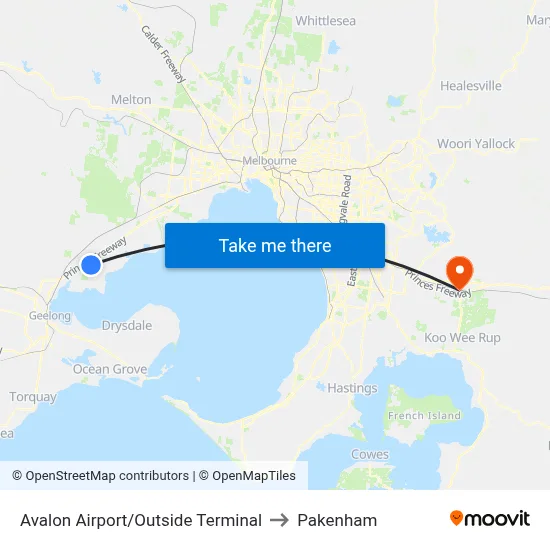 Avalon Airport/Outside Terminal to Pakenham map