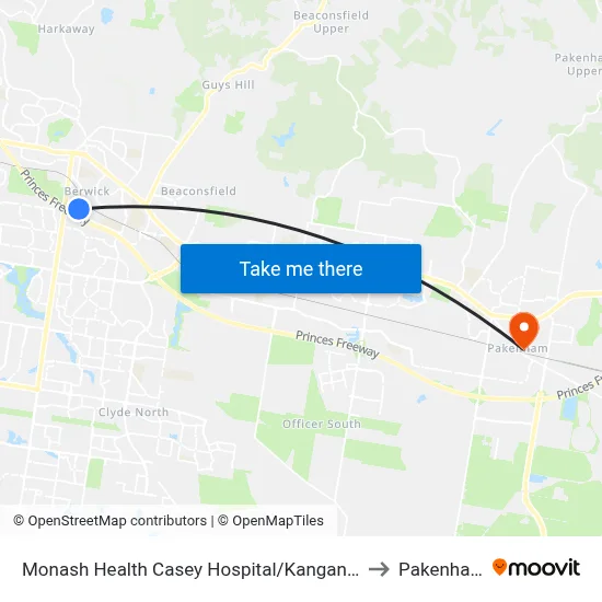 Monash Health Casey Hospital/Kangan Dr to Pakenham map