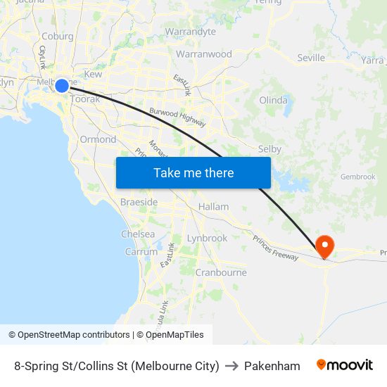 8-Spring St/Collins St (Melbourne City) to Pakenham map